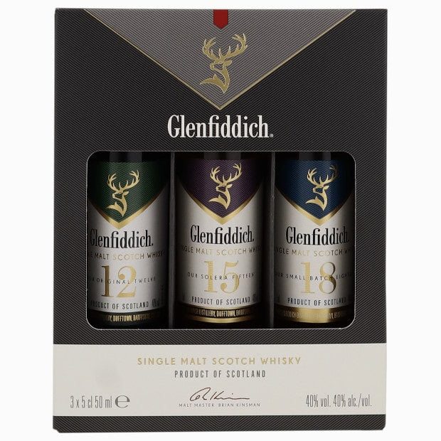 Glenfiddich Single Malt je 1 Fl. Glenfiddich 0,05 12+15+18 40% 0.15l