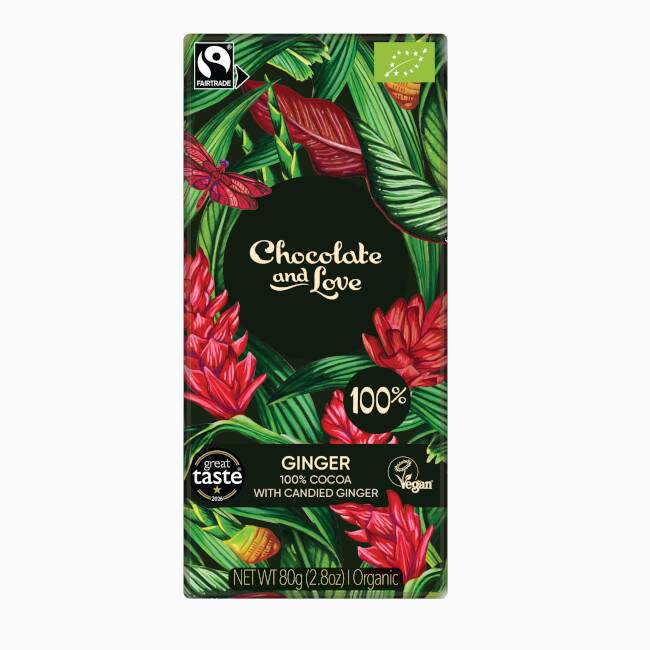 Dunkle Schokolade - 100% Kakao mit Kandiertem Ingwer 80g