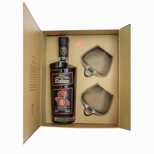 Ron MALTECO 25 Años Rum Set mit 2 Gläser 40% Vol. 0,7l
